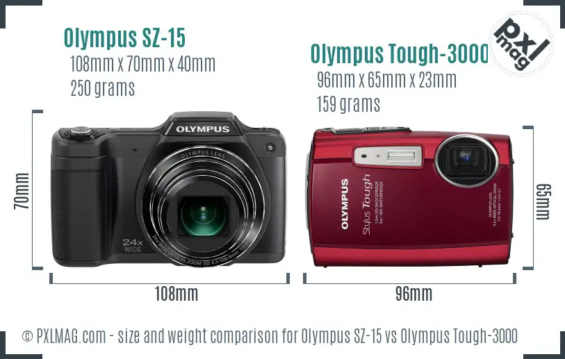 Olympus SZ-15 vs Olympus Tough-3000 size comparison