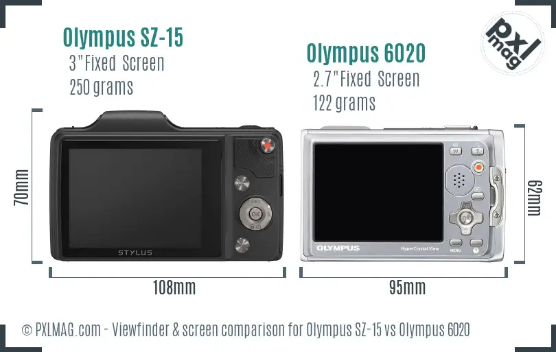 Olympus SZ-15 vs Olympus 6020 Screen and Viewfinder comparison