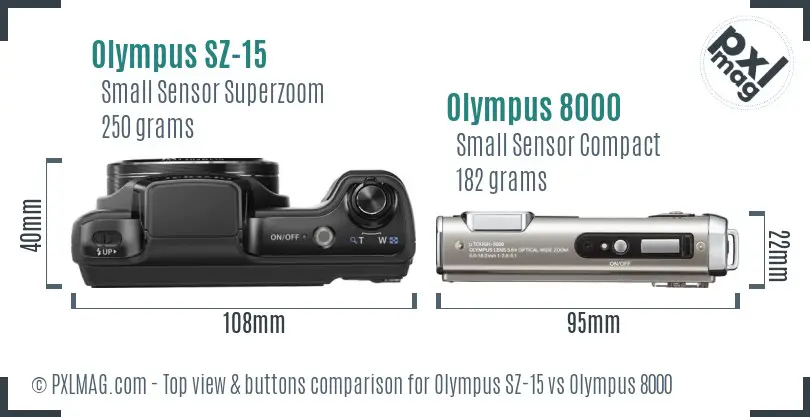 Olympus SZ-15 vs Olympus 8000 top view buttons comparison