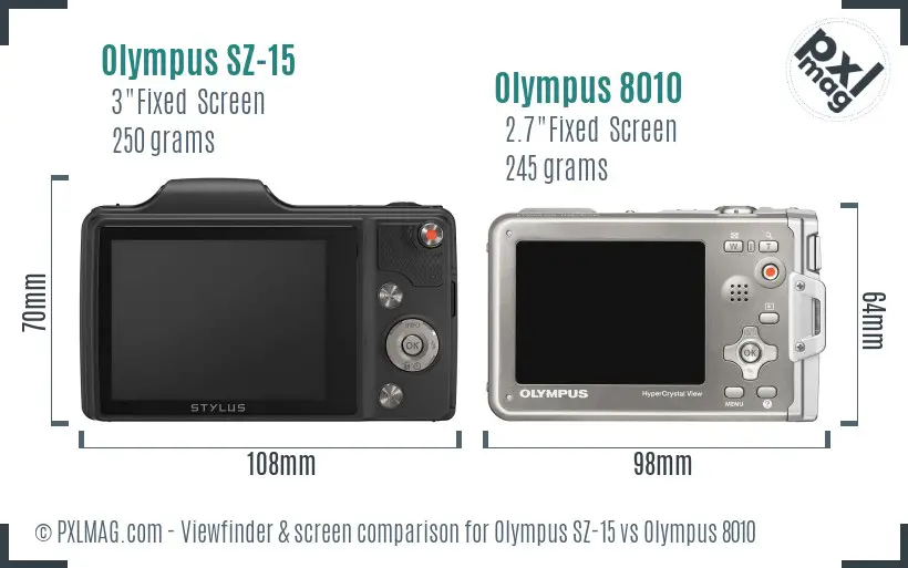 Olympus SZ-15 vs Olympus 8010 Screen and Viewfinder comparison