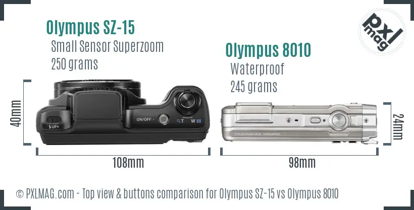 Olympus SZ-15 vs Olympus 8010 top view buttons comparison