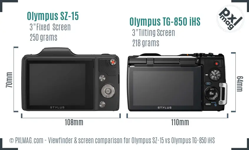 Olympus SZ-15 vs Olympus TG-850 iHS Screen and Viewfinder comparison