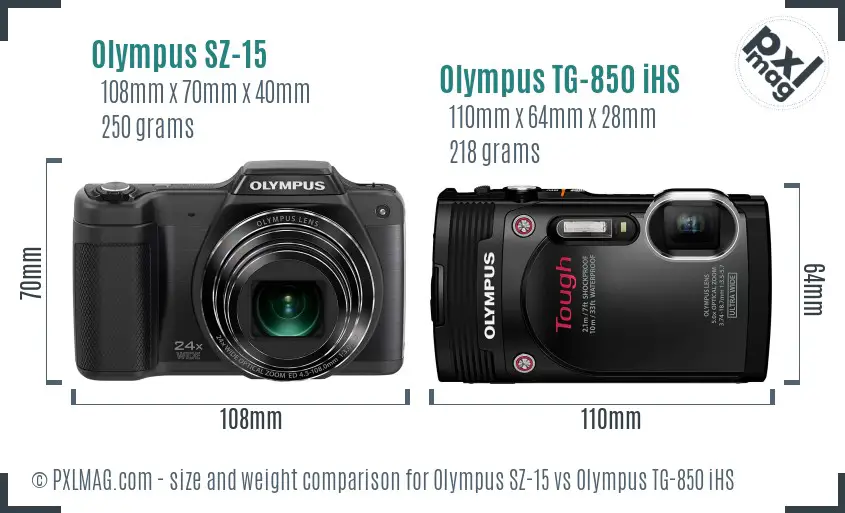 Olympus SZ-15 vs Olympus TG-850 iHS size comparison