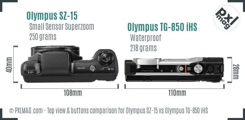 Olympus SZ-15 vs Olympus TG-850 iHS top view buttons comparison