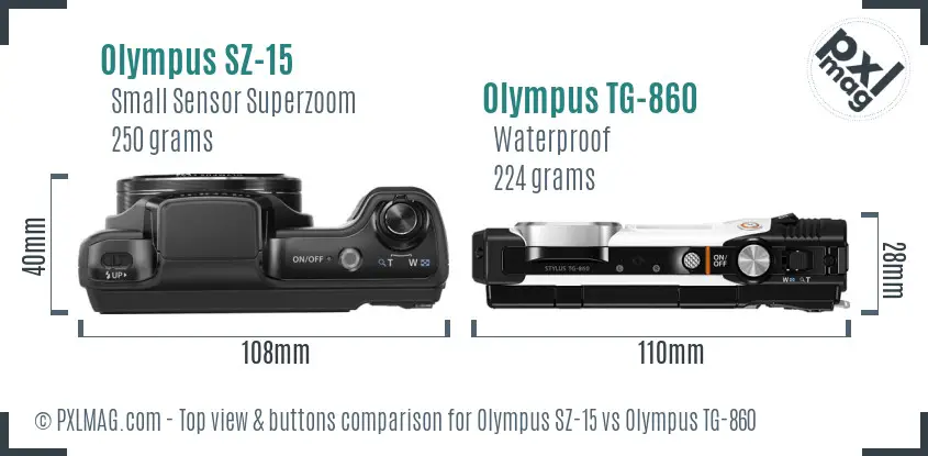 Olympus SZ-15 vs Olympus TG-860 top view buttons comparison