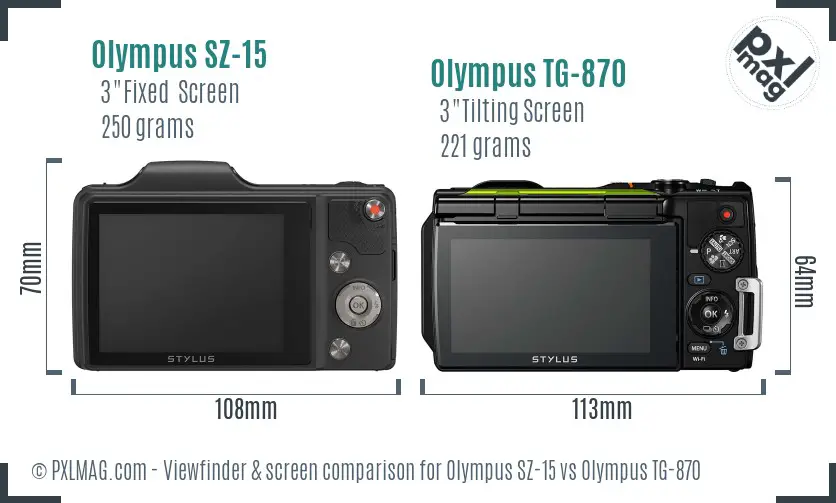 Olympus SZ-15 vs Olympus TG-870 Screen and Viewfinder comparison