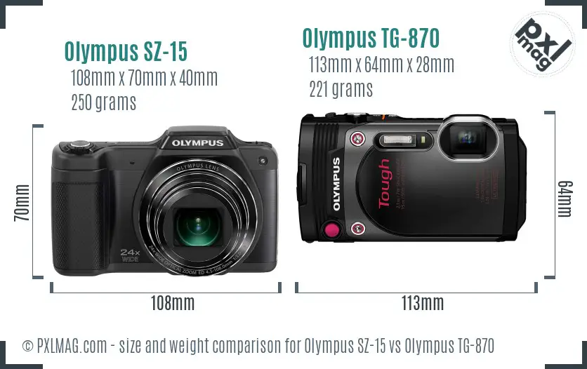 Olympus SZ-15 vs Olympus TG-870 size comparison