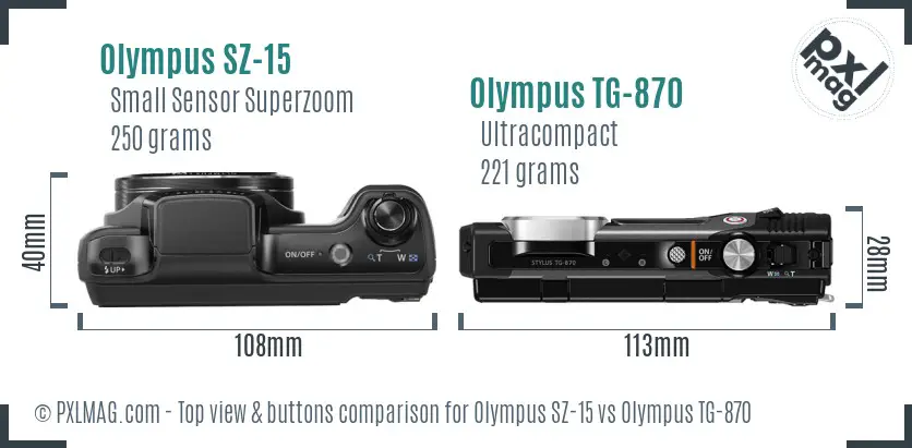 Olympus SZ-15 vs Olympus TG-870 top view buttons comparison