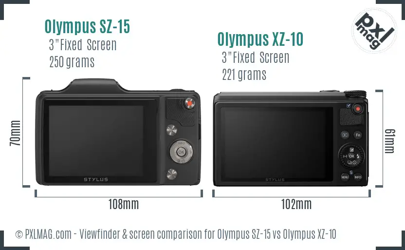 Olympus SZ-15 vs Olympus XZ-10 Screen and Viewfinder comparison