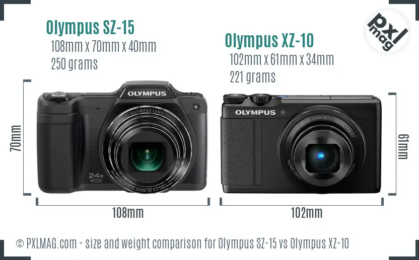 Olympus SZ-15 vs Olympus XZ-10 size comparison