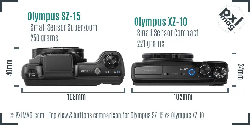Olympus SZ-15 vs Olympus XZ-10 top view buttons comparison