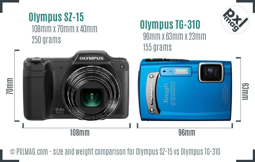 Olympus SZ-15 vs Olympus TG-310 size comparison