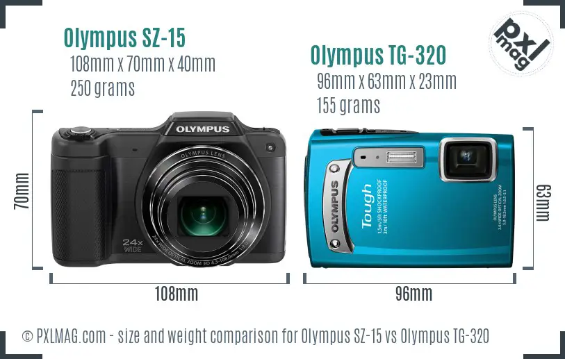 Olympus SZ-15 vs Olympus TG-320 size comparison