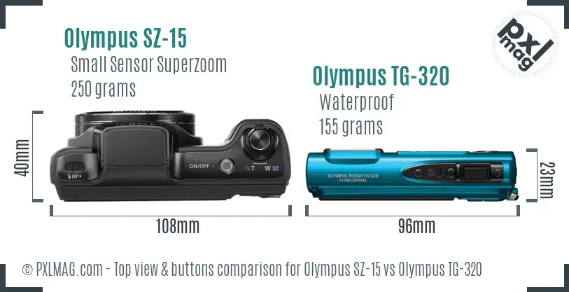 Olympus SZ-15 vs Olympus TG-320 top view buttons comparison