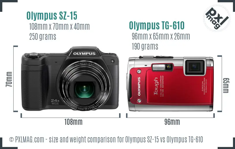 Olympus SZ-15 vs Olympus TG-610 size comparison