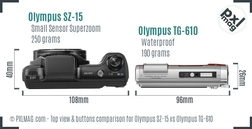 Olympus SZ-15 vs Olympus TG-610 top view buttons comparison