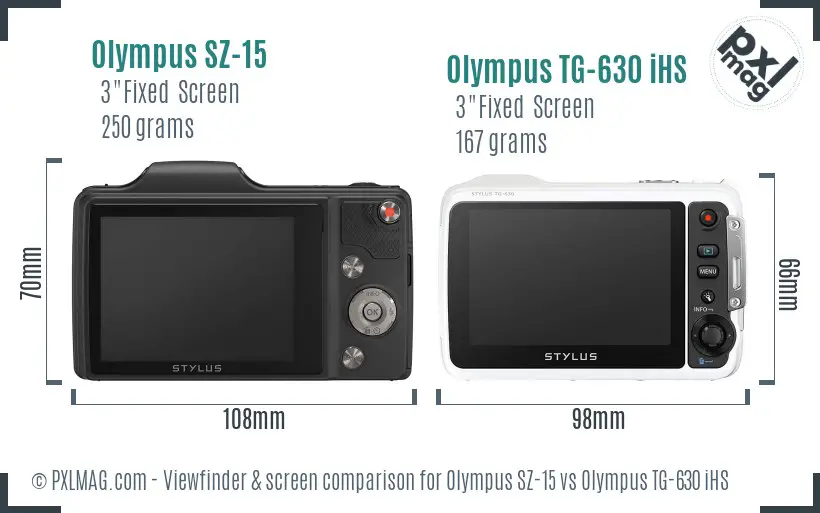 Olympus SZ-15 vs Olympus TG-630 iHS Screen and Viewfinder comparison