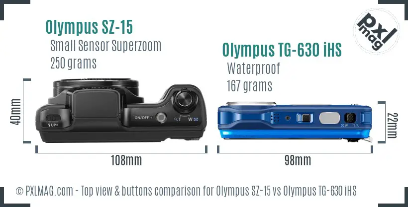 Olympus SZ-15 vs Olympus TG-630 iHS top view buttons comparison
