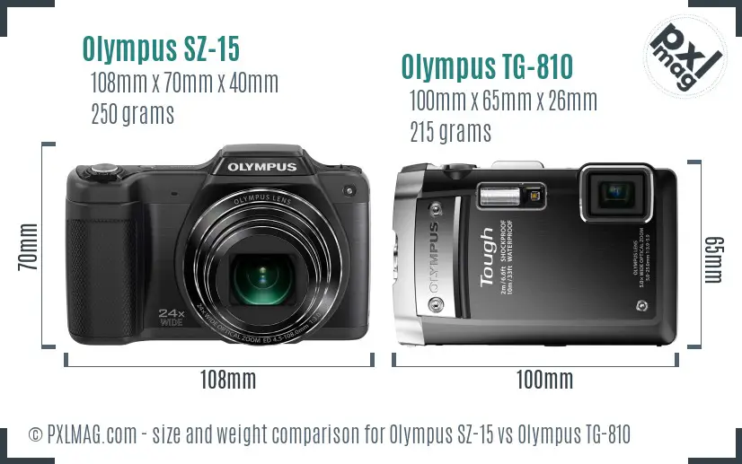 Olympus SZ-15 vs Olympus TG-810 size comparison