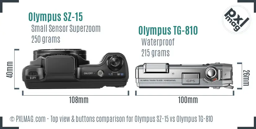 Olympus SZ-15 vs Olympus TG-810 top view buttons comparison