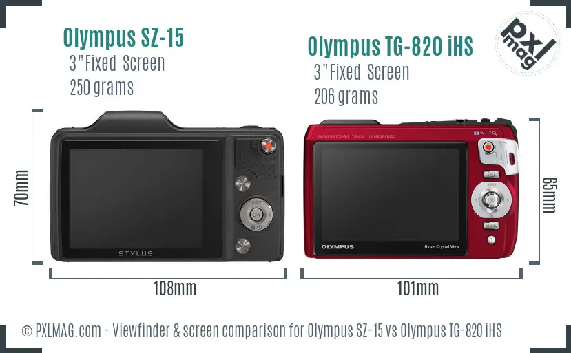 Olympus SZ-15 vs Olympus TG-820 iHS Screen and Viewfinder comparison