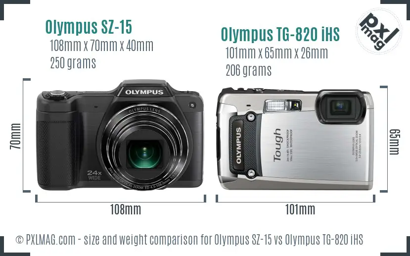 Olympus SZ-15 vs Olympus TG-820 iHS size comparison