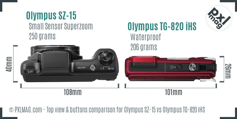 Olympus SZ-15 vs Olympus TG-820 iHS top view buttons comparison