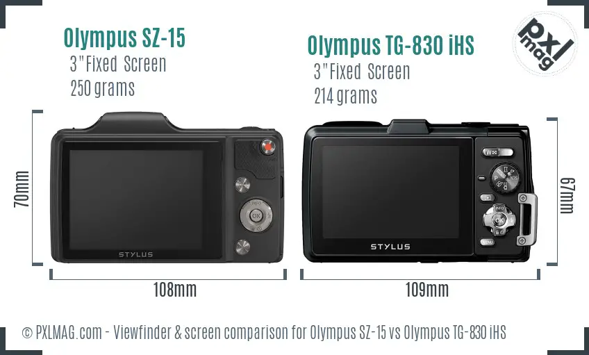 Olympus SZ-15 vs Olympus TG-830 iHS Screen and Viewfinder comparison
