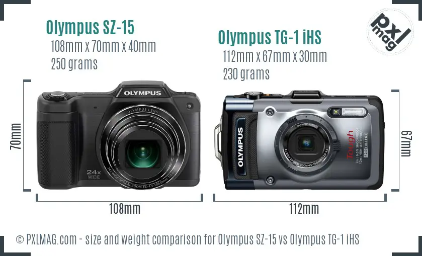 Olympus SZ-15 vs Olympus TG-1 iHS size comparison