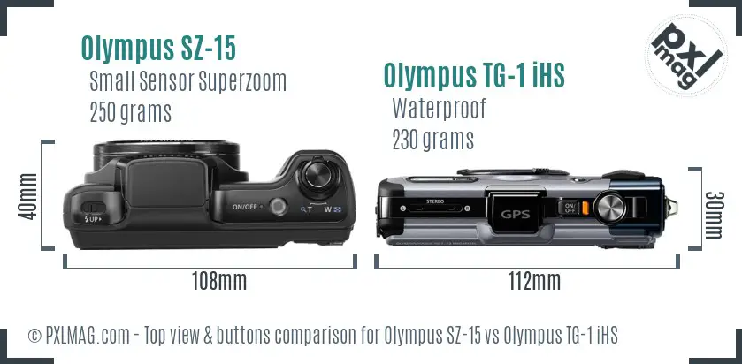 Olympus SZ-15 vs Olympus TG-1 iHS top view buttons comparison