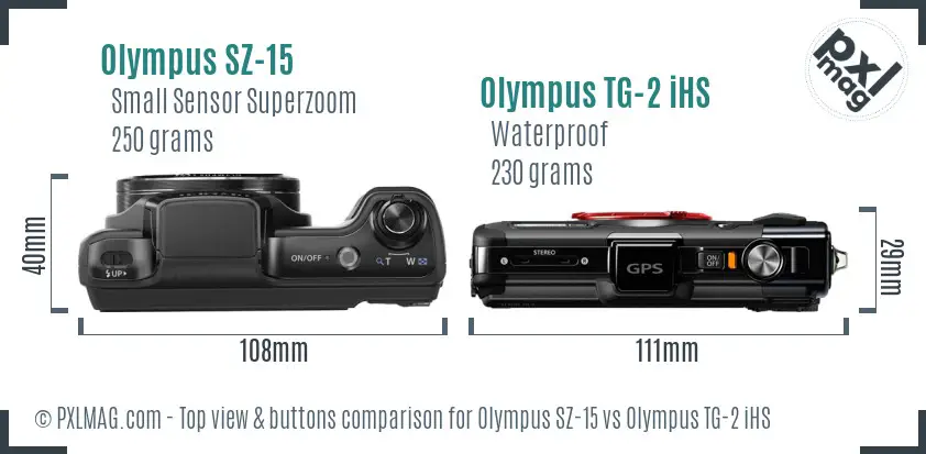 Olympus SZ-15 vs Olympus TG-2 iHS top view buttons comparison