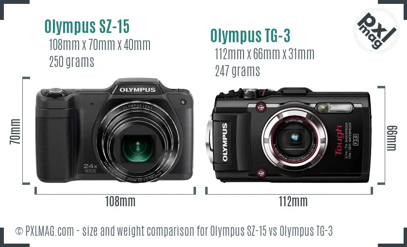 Olympus SZ-15 vs Olympus TG-3 size comparison