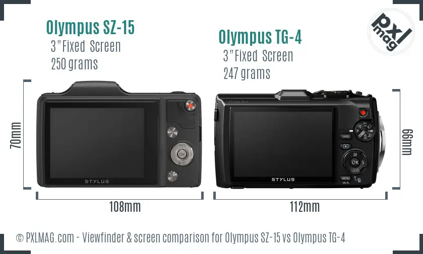 Olympus SZ-15 vs Olympus TG-4 Screen and Viewfinder comparison