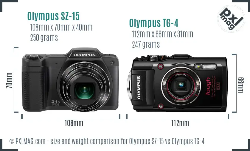 Olympus SZ-15 vs Olympus TG-4 size comparison