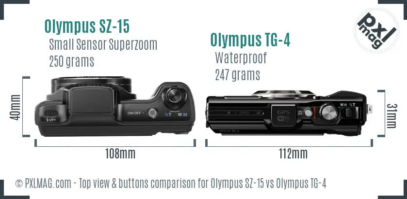 Olympus SZ-15 vs Olympus TG-4 top view buttons comparison