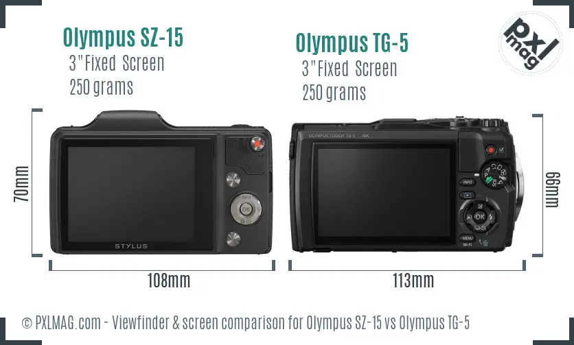 Olympus SZ-15 vs Olympus TG-5 Screen and Viewfinder comparison
