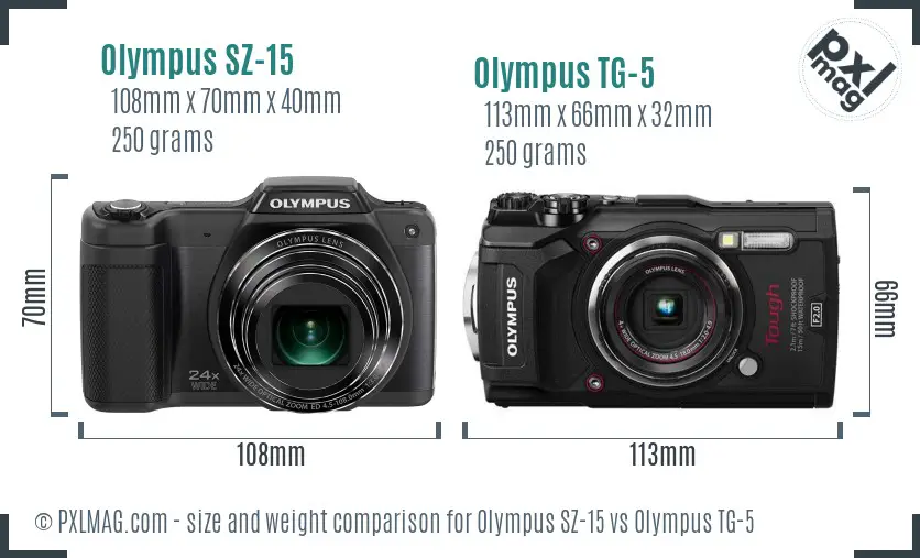 Olympus SZ-15 vs Olympus TG-5 size comparison