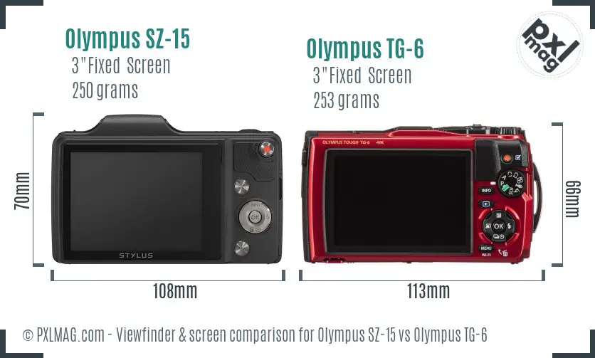 Olympus SZ-15 vs Olympus TG-6 Screen and Viewfinder comparison