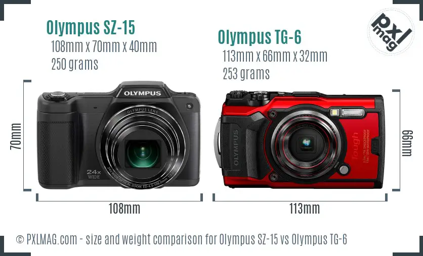 Olympus SZ-15 vs Olympus TG-6 size comparison
