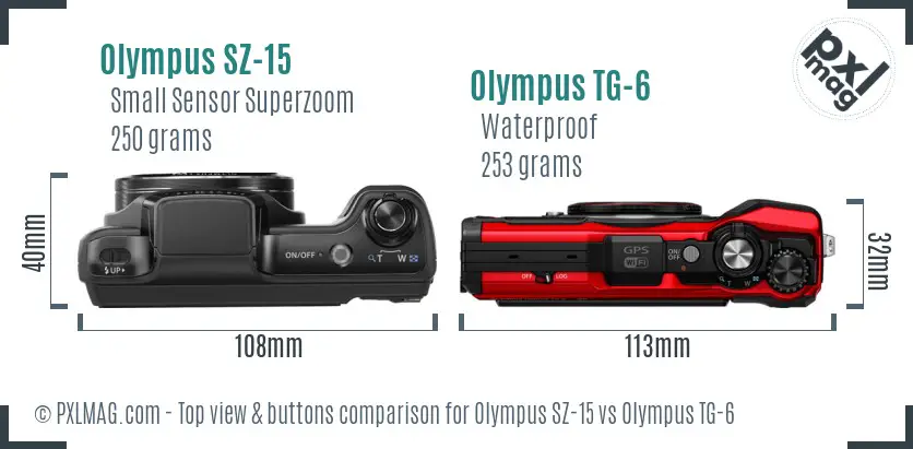 Olympus SZ-15 vs Olympus TG-6 top view buttons comparison
