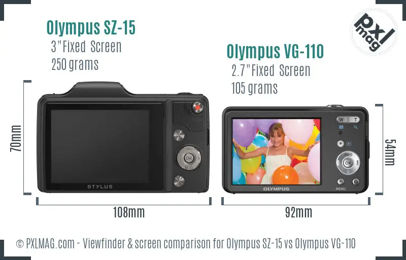Olympus SZ-15 vs Olympus VG-110 Screen and Viewfinder comparison