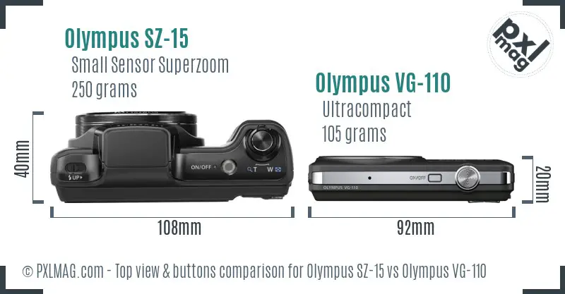 Olympus SZ-15 vs Olympus VG-110 top view buttons comparison
