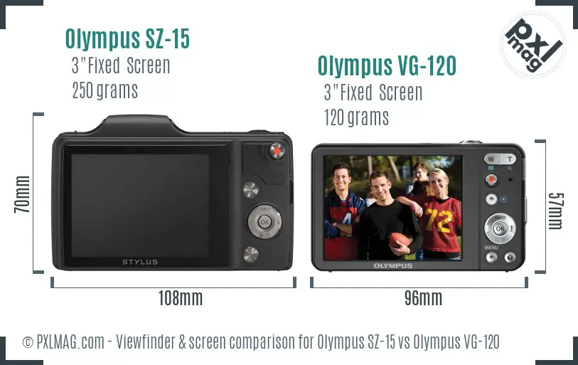 Olympus SZ-15 vs Olympus VG-120 Screen and Viewfinder comparison