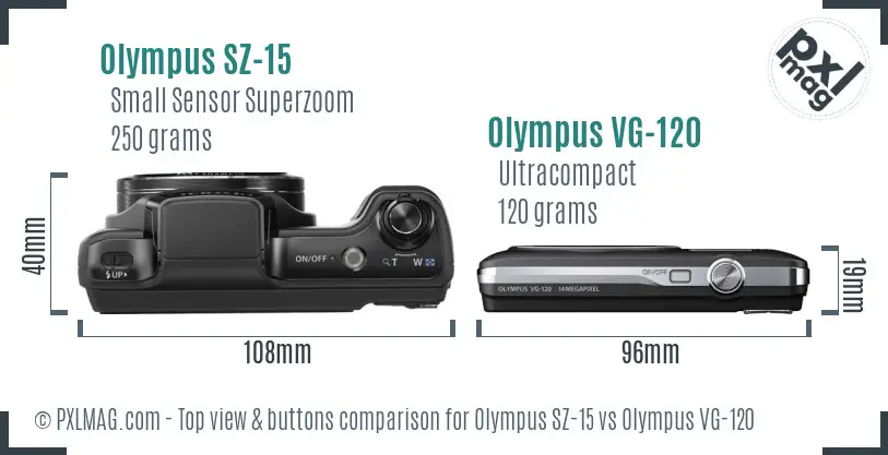 Olympus SZ-15 vs Olympus VG-120 top view buttons comparison