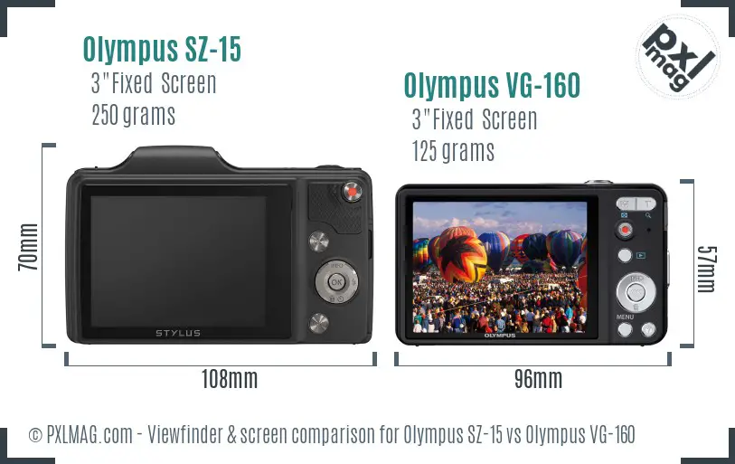 Olympus SZ-15 vs Olympus VG-160 Screen and Viewfinder comparison