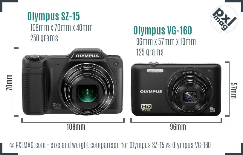 Olympus SZ-15 vs Olympus VG-160 size comparison