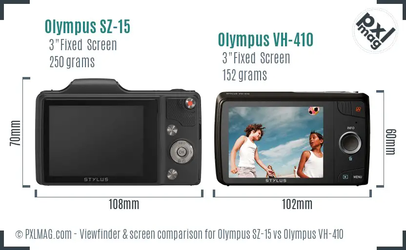 Olympus SZ-15 vs Olympus VH-410 Screen and Viewfinder comparison