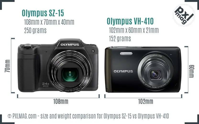 Olympus SZ-15 vs Olympus VH-410 size comparison
