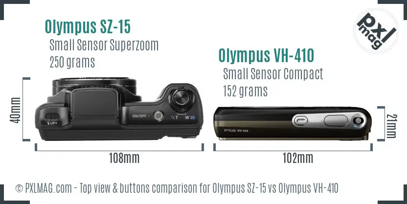 Olympus SZ-15 vs Olympus VH-410 top view buttons comparison