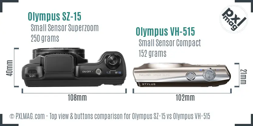 Olympus SZ-15 vs Olympus VH-515 top view buttons comparison